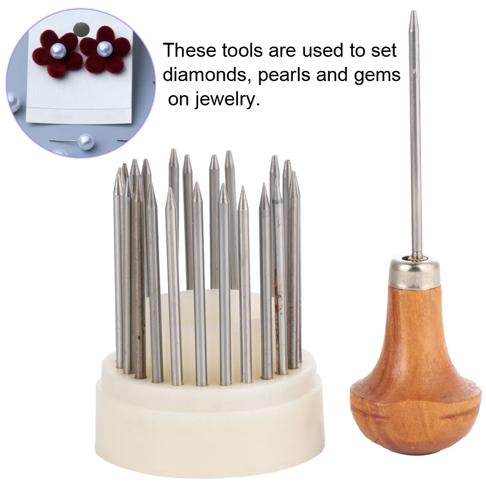 23Pcs Beads Jewelry Beading Grain Tools with Handle Diamond Stone Beards Setting Graver Processing Bead Grain Tools for Jeweler