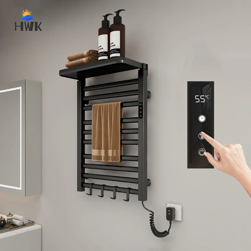 Bathroom Electric Heated Towel Rail With Shelf Temperature Control Timing Towel Warmer Home Antibacterial Electric Towel Rack