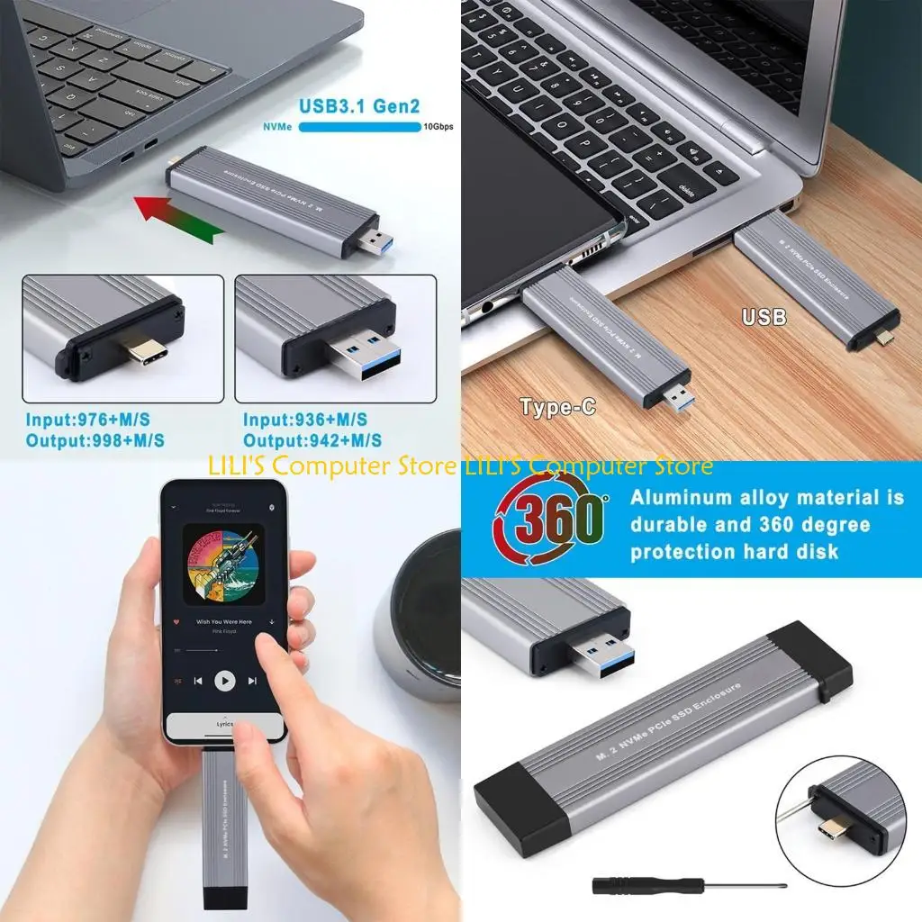 

A52B USB 3.1 USB3.2 Gen2 TypeC Hard Drive Enclosure Box Support PCIe NVMe