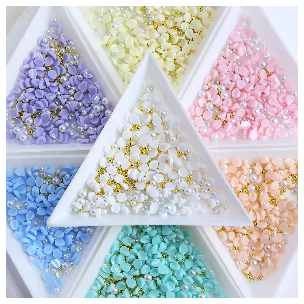 150 ชิ้น/ถุงสีชมพู Orbiculate กลีบเล็บอุปกรณ์เสริม 3D คาเวียร์ลูกปัด & Rhinestone & Pearl Nail Art Charm Kawaii กลีบเล็บอุปกรณ์