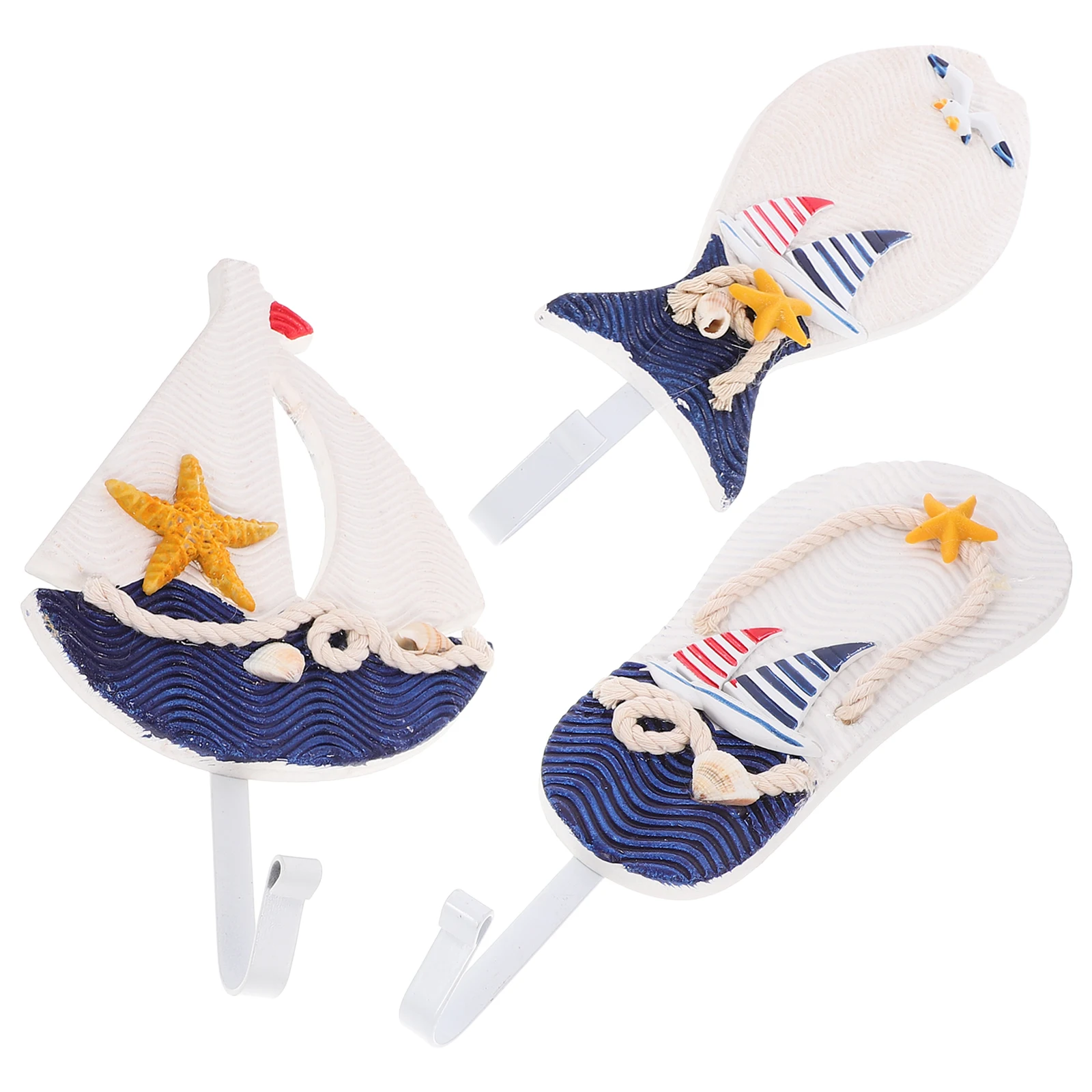 

3 Pcs Mediterranean Hooks Wooden Wall Coat Hangers Key Holders Small Decorative Hat Racks Reusable Home Bedroom Hallway Bathroom