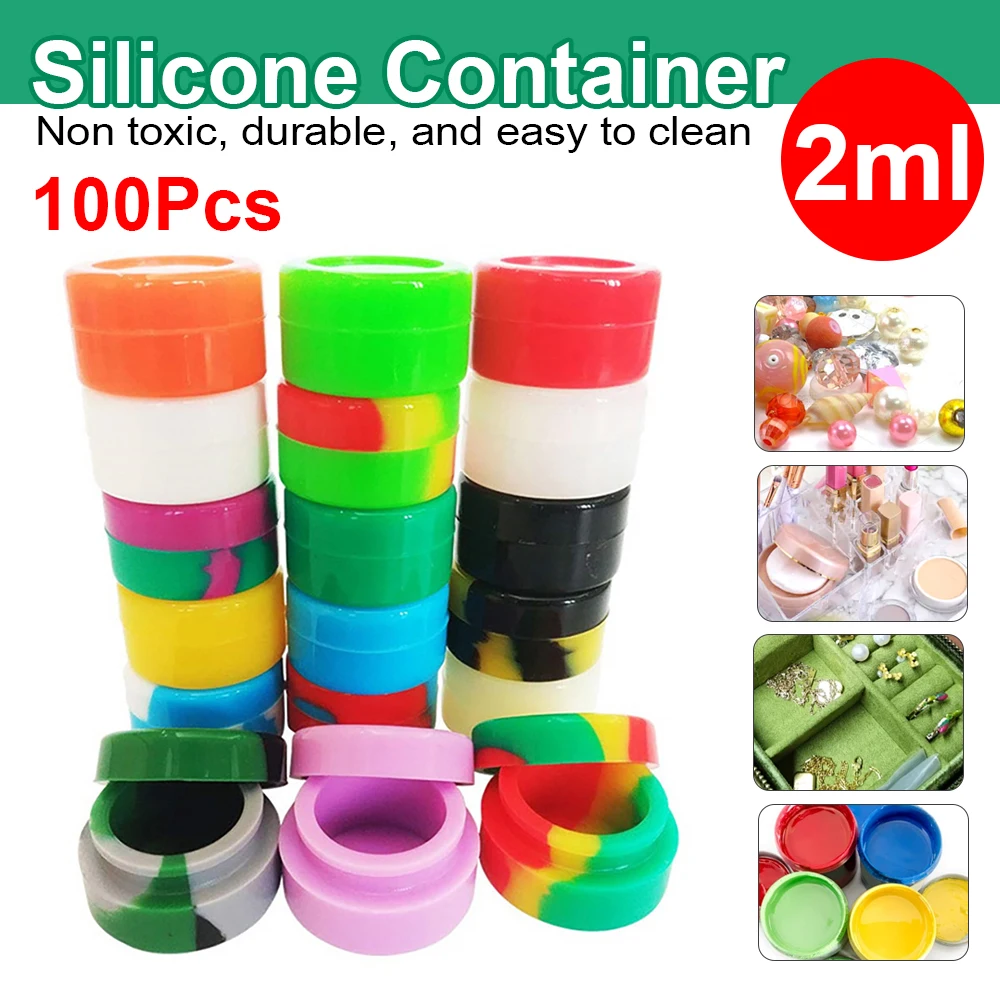 100Pcs 2ML Nonstick Silicone Container Non-stick Oil Wax Storage Box Travel Jar Face Cream Cosmetic Liquid Ointment Container