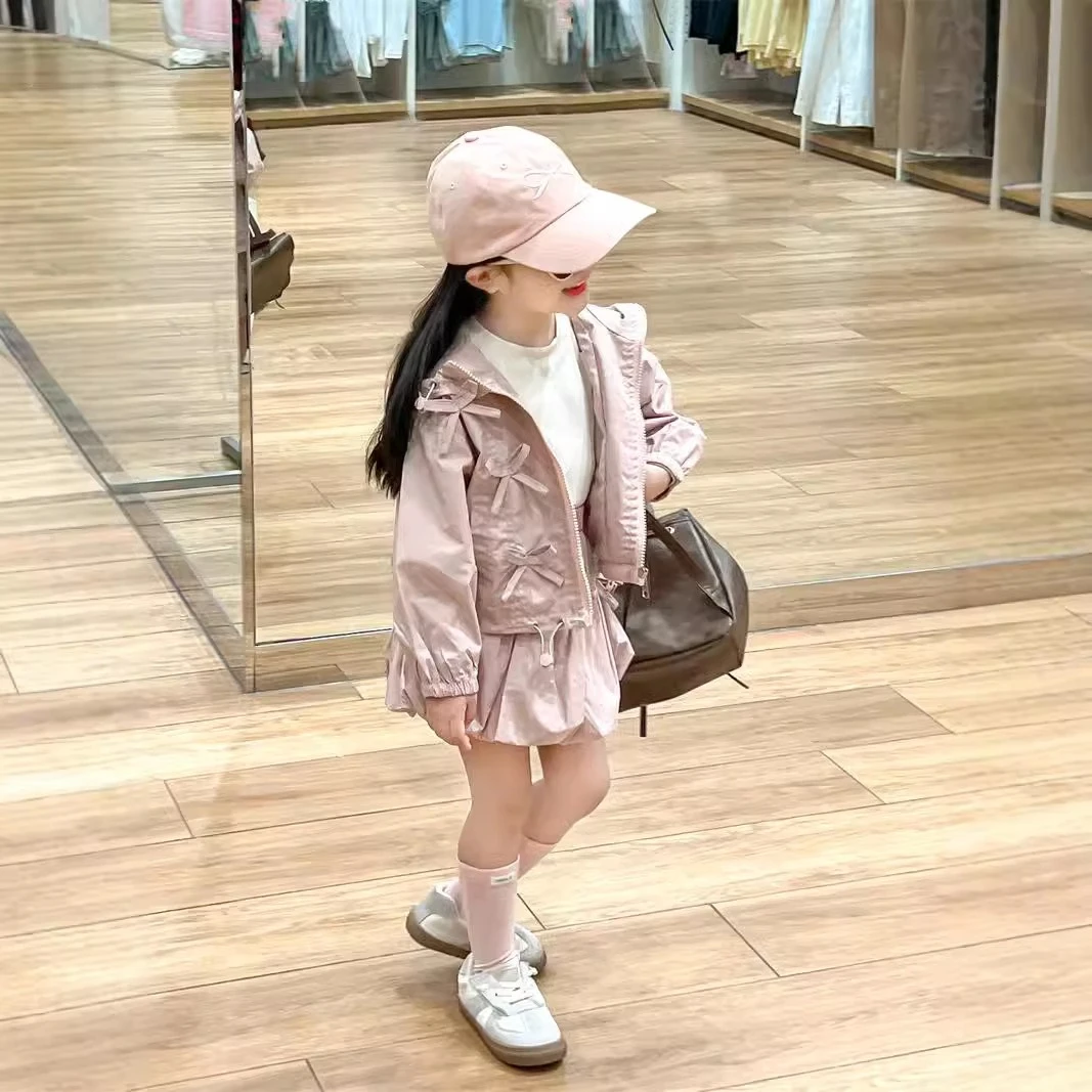 

Lace Jacket Set for Girls 2026 Spring Summer New Girls Turn-down Collar Zipper Jacket Flower Bud Skirt Two Piece Set