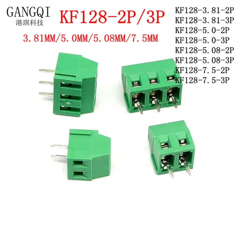 

10PCS KF128 5.08 Terminal 3.81/5.0/5.08/7.5mm pitch pin posts Green spliced PCB connector with screw Can be stitched