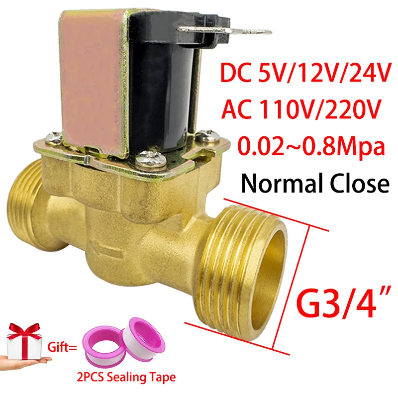 

G3/4 "AC 110/220 В постоянного тока 5/12/24 В нормально закрытый латунный электромагнитный клапан для контроля воды магнитные переключающиеся водяные клапаны