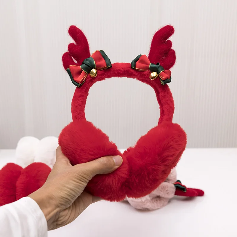 Children's Earmuffs Christmas Antlers Foldable Winter Warm Earmuffs Full Fleece Ear Cover Windproof Cold Protection Student Ear