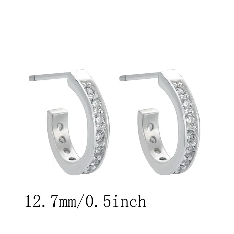 Boucles d'oreilles en argent regardé 925 pour femme, diamant en forme de C, demi-cercle, hypoallergénique, convient aux cadeaux de vacances