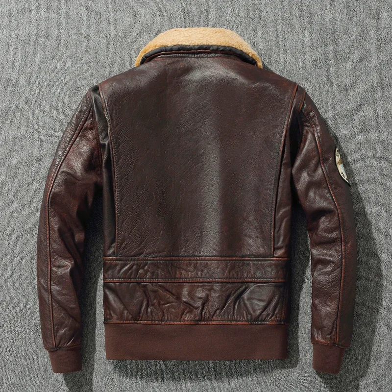 Genuine leather men's G1 pilot jacket top layer cowhide motorcycle suit made of old stone grinding plus cotton fur collar jacket