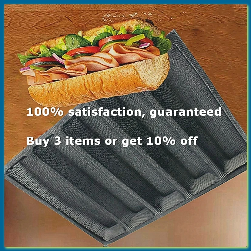 2Pcs Silicone Perforated Baking Forms Sandwich Mold French Bread Pan Food Mat 5 Loaf Non-Stick Baking Liners-A27I