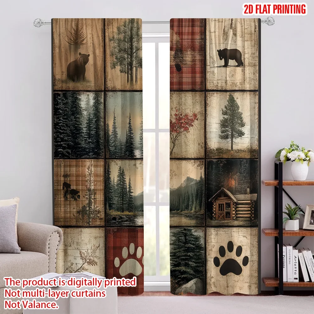 

2pcs Party Curtains Bear Moose Duck Cabin Versatile 100% Polyester,Without Electricity Holiday Decorations for Indoor