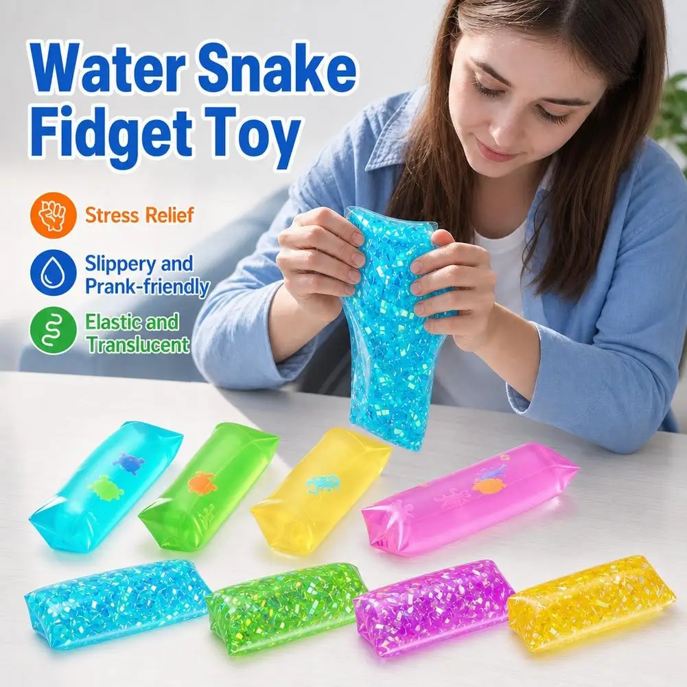 Colorful Random One Smooth Slippery Wiggly Stress Relief Toy with Confetti and Sea Creatures for Kids and Adults Fun Gifts