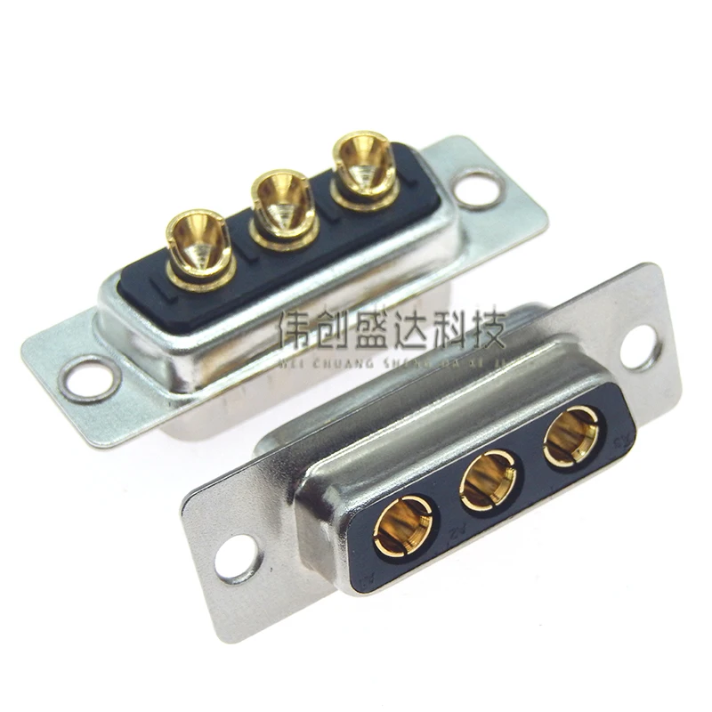 1PCS 3W3 30A Gold plated Male / Female high current Connector D-SUB adapter solder type plug jack high power Gold plated 3 Pin