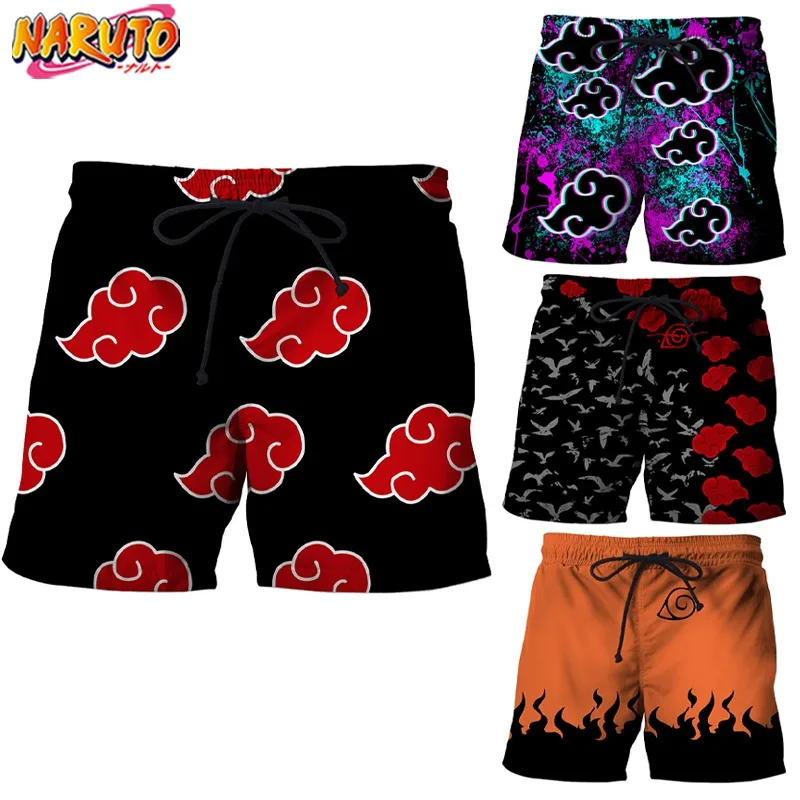 Anime Naruto Akatsuki Board Shorts for Man Summers Shorts Trunks Uchiha Itachi 3D Knee Breeches Red Cloud Cartoon Prints Pants