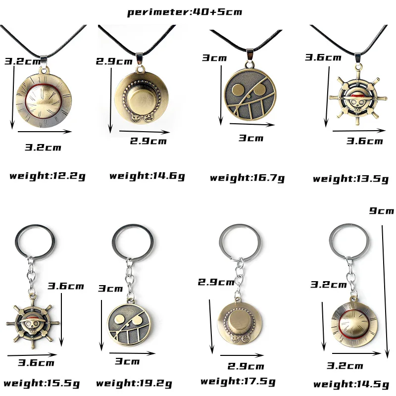 

Anime One Piece Luffy Ace Pirate Skull Hat Keychains Action Figure Kids Toy Cartoon Gift Metal Charm Necklaces Pendants Gifts