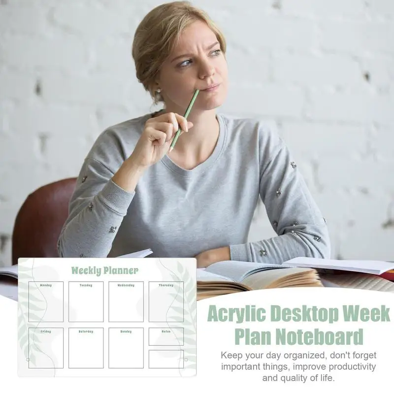 Whiteboard Planner Portable Acrylic Dry Erase Whiteboard 12*8in Weekly Desktop Whiteboard Calendar Planning Noteboard For