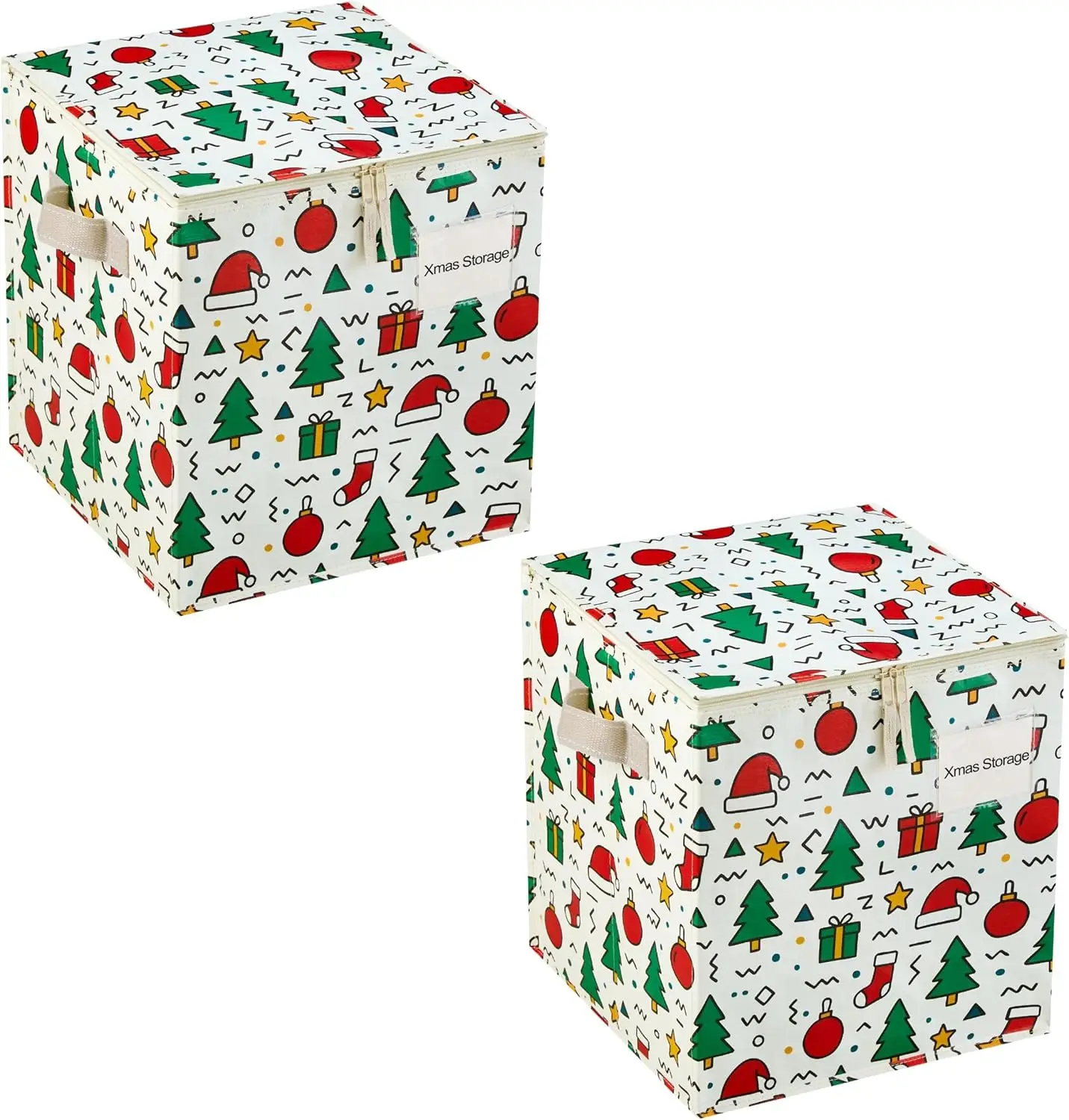 

Набор из 2-х коробок для хранения рождественских украшений, вмещает до 64 праздничных украшений, регулируемые разделители, верх с застежкой-молнией, контейнер для хранения.