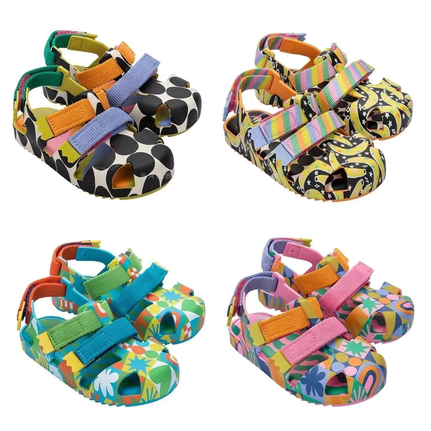 

Mini Melissa Children's Sandals Boys Girls' Baotou Printed Jelly Shoes Fashion Baby Kids Soft Sole Hollow Beach Shoes Toddlers