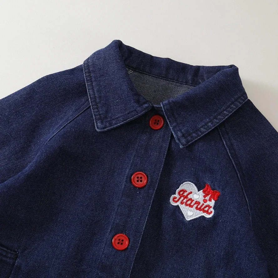 Casaco para Meninas 2025 Primavera e Outono Novas Roupas Infantis Moda para Meninas Casaco de Denim com Renda Simples