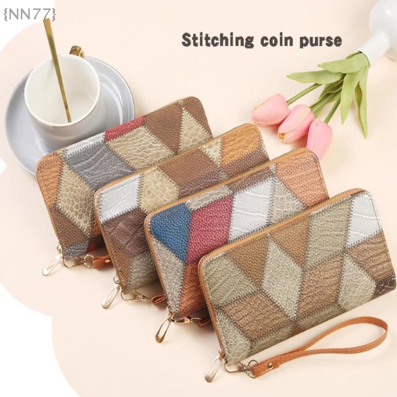 1 szt. Vintage Portfel Damski z Kontrastowymi Kolorami, Wytrzymała Torebka na Monety z Zamkiem Błyskawicznym