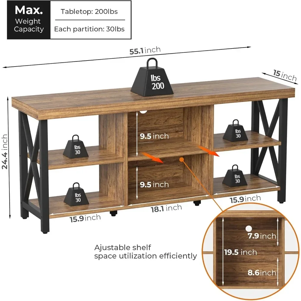 TV Stand for TV up to 65 inches, Entertainment Center with 6 Storage Cabinet for Living Room, 55 inch Farmhouse Television