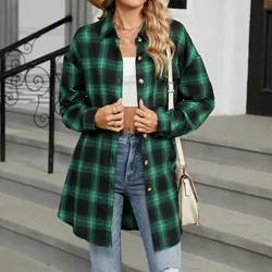 Women’s Casual Plaid Flannel Shacket Jacket Oversized Button Down Long Sleeve Fall Shirt Basic Shirts Tees Female Clothing