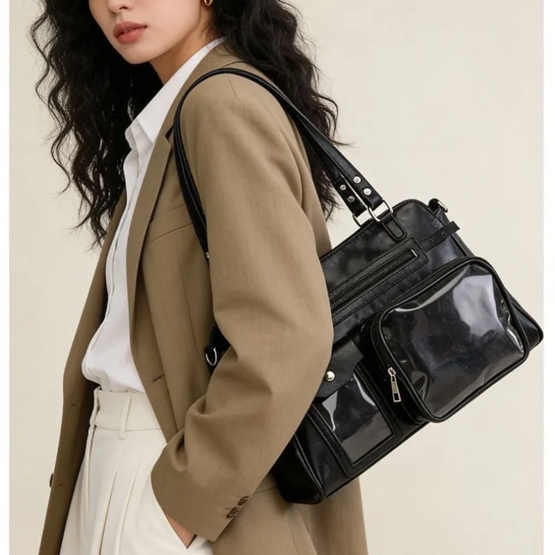 Women Shoulder Bag, New Arrival Large‑Capacity Top‑Handle Motorcycle‑Style Ita‑Bag, Anime Aesthetic Crossbody Bag