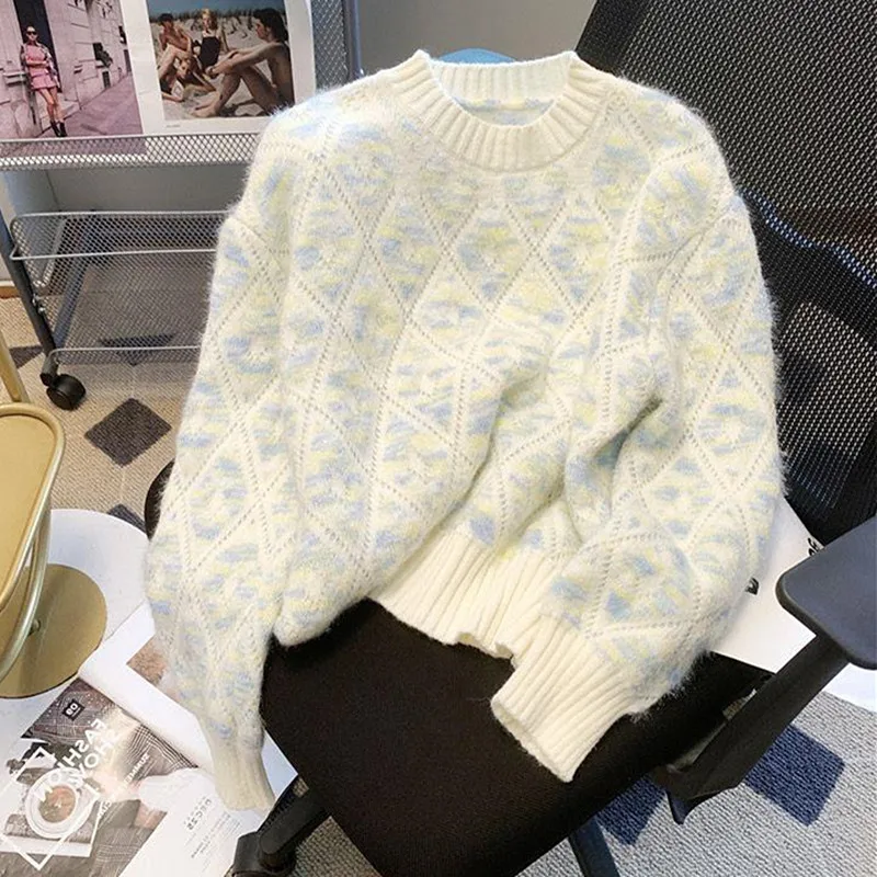 

Модный мягкий норковый кашемировый зимний свитер для женщин, весенне-осенний трикотаж, пуловер, топы, верхняя одежда с длинными рукавами, джемпер