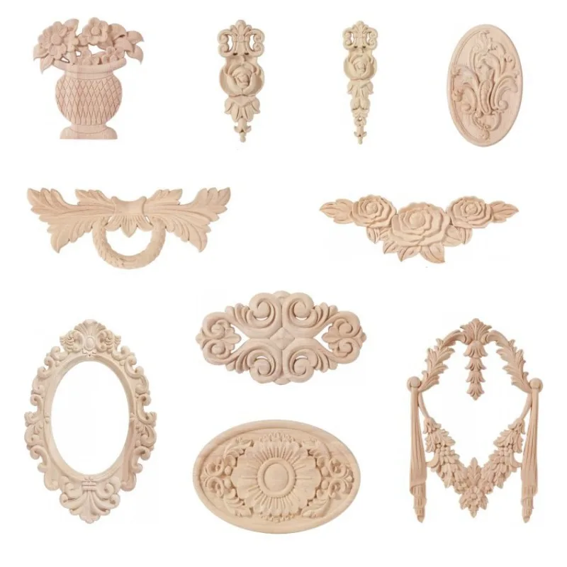 Wooden Appliques for Furniture Home Decoration Accessories Wooden Flowers Decoration Wood Decals for Walls Furniture Accessories