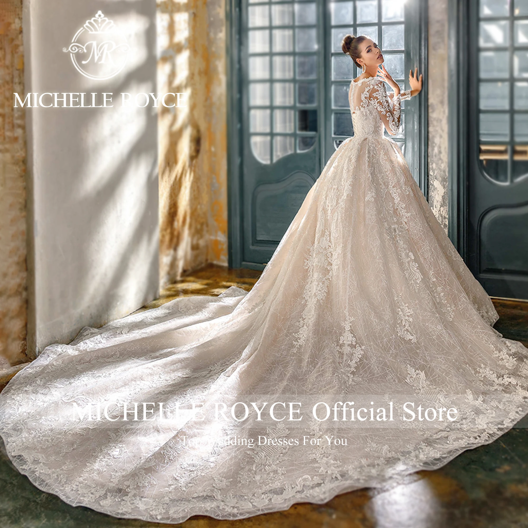 Michelle Royce หรูหราชุดแต่งงานสําหรับผู้หญิง Sweetheart Appliques Beaded เซ็กซี่แขนยาวชุดแต่งงาน Vestidos De Novia