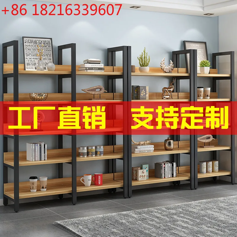 

Room steel and wood bookshelves Floor-to-ceiling simple wrought iron wood shelves Multi-layer wooden shelves