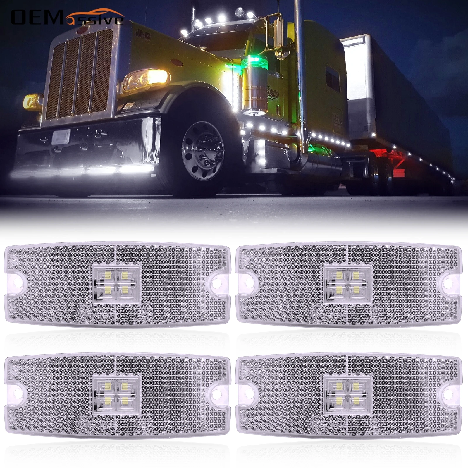 4x White Reflector Car Universal Side Marker Indicator Clearance Edge Warning Light Trailer Truck Lorry ATV Bus E-marked 12V 24V