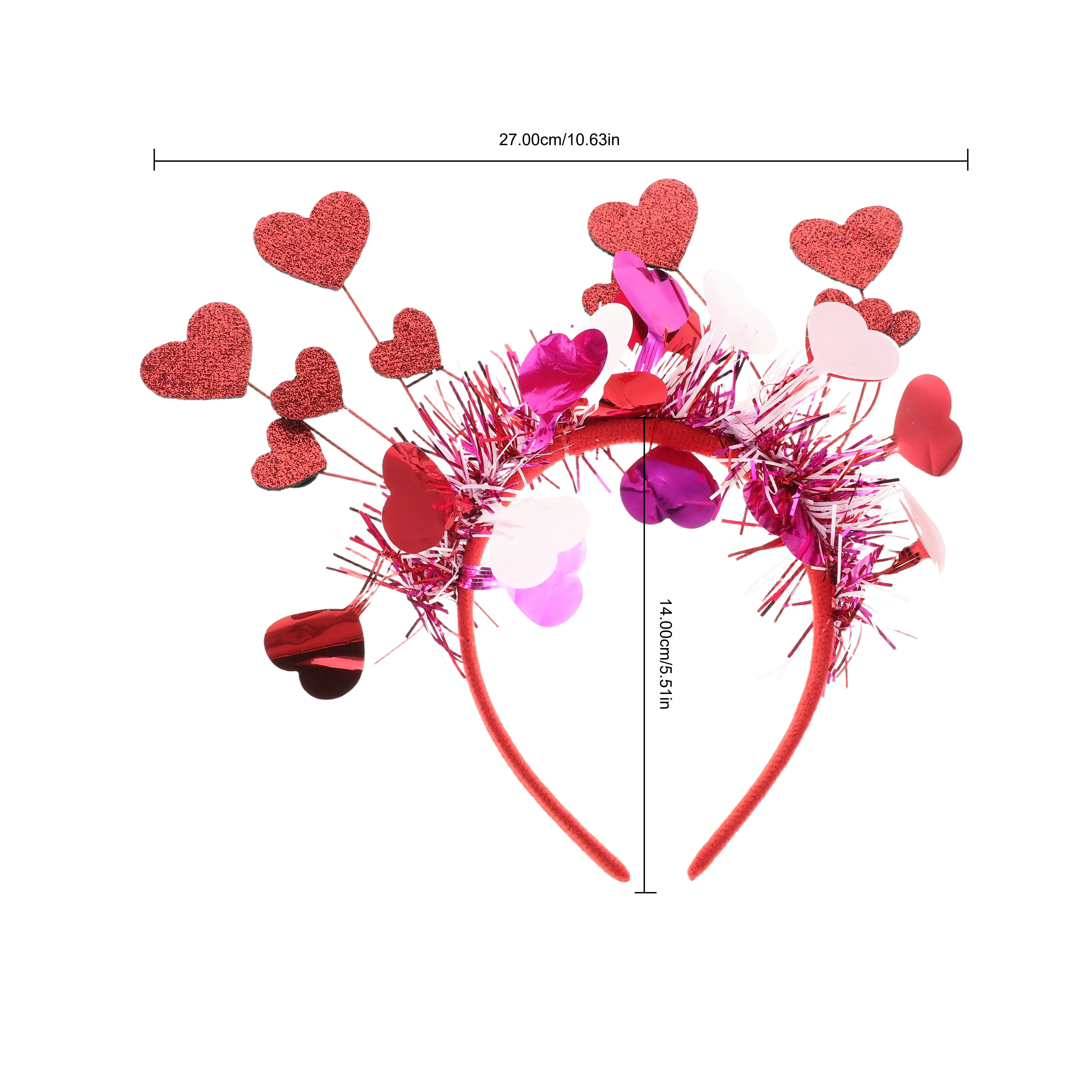 빨간 하트 머리띠 발렌타인 데이 헤어 후프 여성 웨딩 파티 하트 안테나 글리터 머리띠 기념 사진 소품