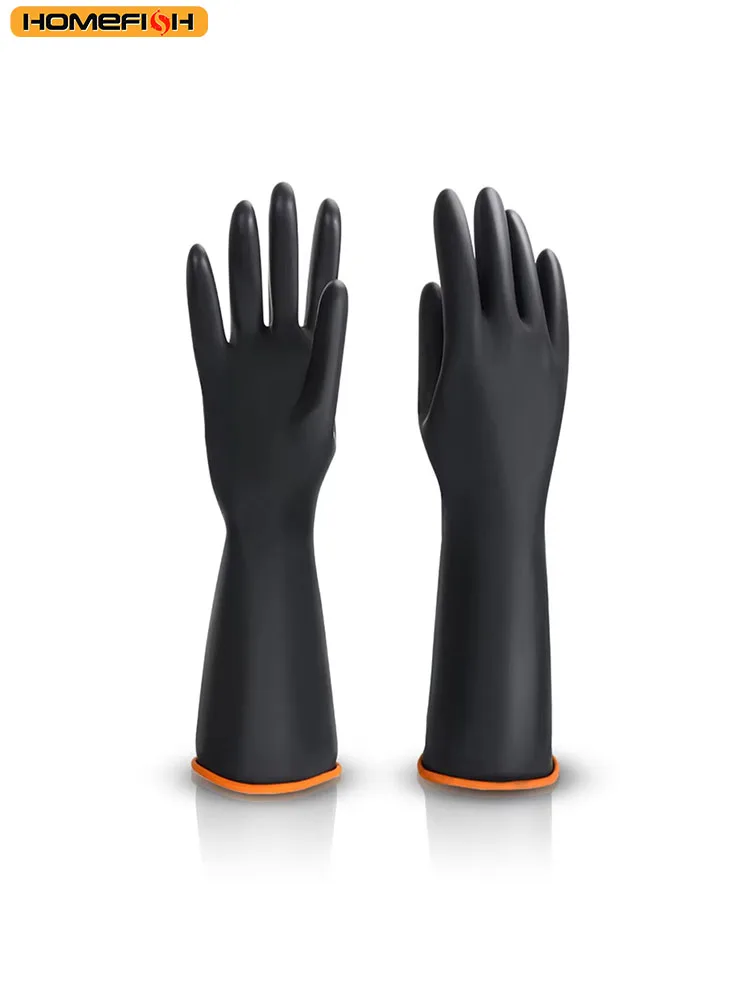 Luvas de Limpeza de 35cm com Dedos de Látex, Luvas de Borracha para Lavar Louça, Ferramentas de Cozinha, Luvas de Silicone Pretas Novas
