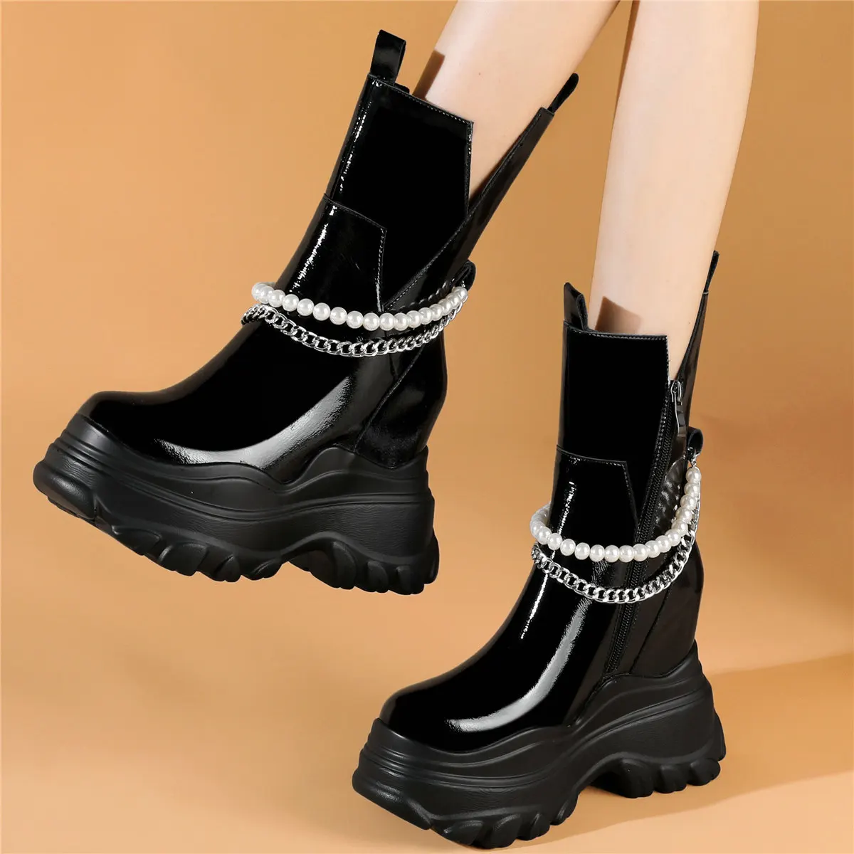 

Winter Fashion Sneakers Women Genuine Leather Wedges High Heel Ankle Boots Female High Top Round Toe Platform Pumps Casual Shoes