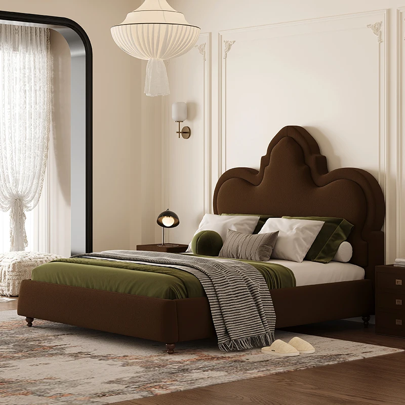 

Modern minimalist master bedroom double high backrest queen bed high grade velvet