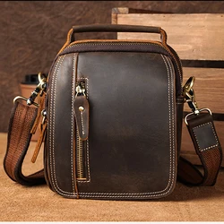 100% genuine leather messenger bags retro cow leather man bag corssbody handlebags multifunction waist bags mini shoulder bag