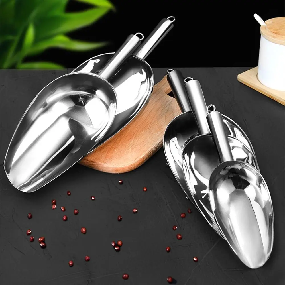 

Heavy Duty Stainless Steel Ice Shovel 8/9/10/11/12in Tail Hanging Hole Dry Goods Shovel Sturdy Durable Beans Shovel Bar Tool