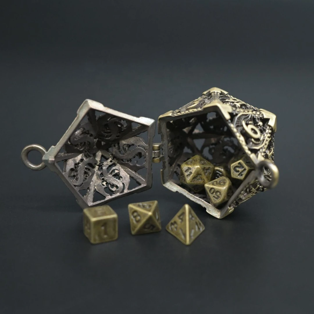

Cute Metal Hollow D20 Dice Case Polyhedral DND Mini Dice Keychain for Dungeons and Dragons Role Playing and Tabletop Game Dice