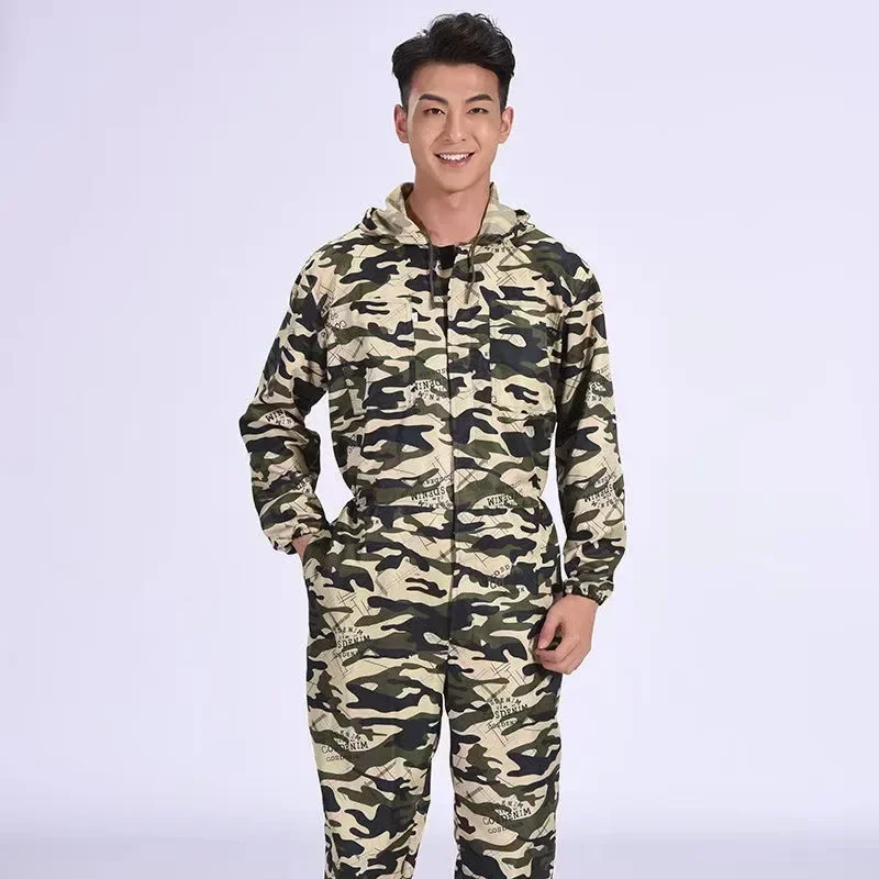 

Dust Proof Work Overalls Camouflage Hooded Working Coveralls Painter Household Jumpsuit Auto Repair Worker Uniforms Warehouse