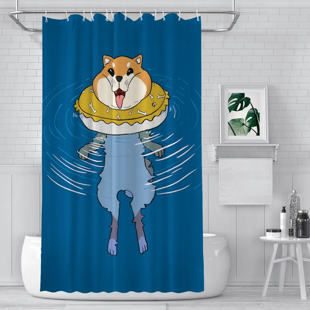 Swiming Bathroom Shower Curtains Shiba Inu Waterproof Partition Curtain Designed Home Decor Accessories