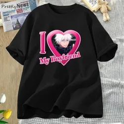 San valentino I Love My Boyfriend Jujutsu Kaisen T Shirt donna cotone manica corta Anime Tees anni '90 moda uomo Streetwear