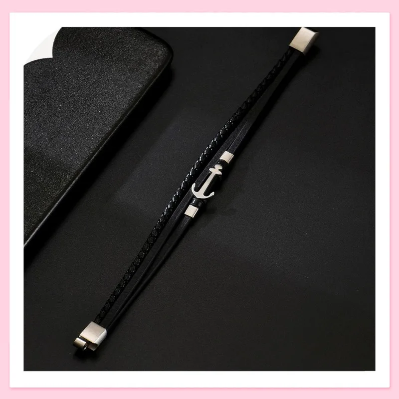 

Креативный браслет из нержавеющей стали с якорем, многослойный плетеный кожаный браслет, аксессуары