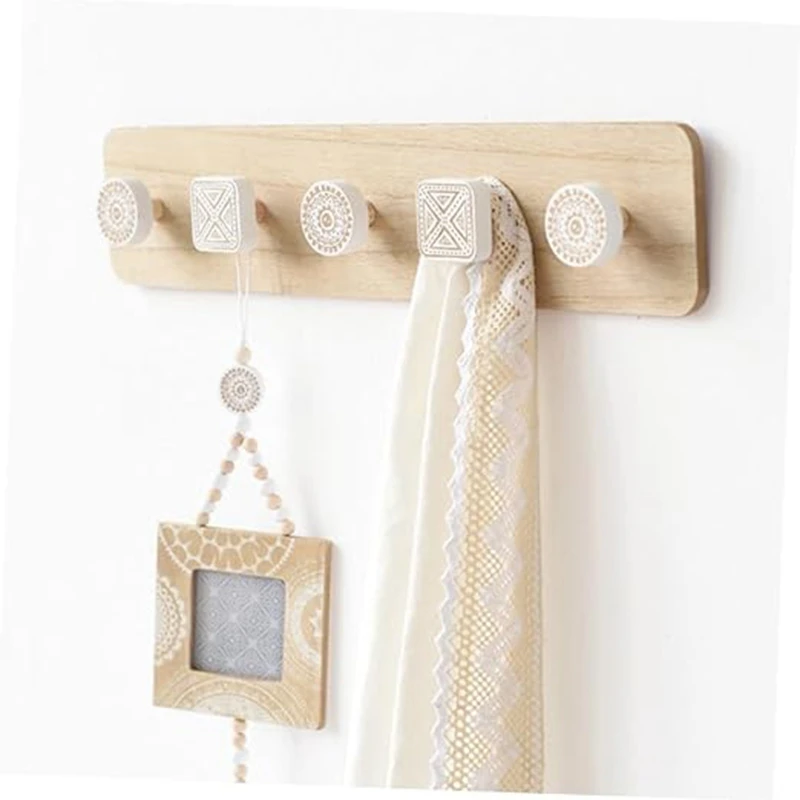 Wall Mounted Coat Rack,Entryway Hanging Coat Rack,Wood Coat Rack With 5 Hooks Rail For Coat, Scarf, Bag, Towel Easy To Use