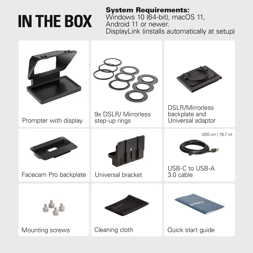 Prompter – Teleprompter with Built-in Screen for YouTube, Twitch, Zoom, MS Teams and More, Supports DSLR/Webcam/Smartphone