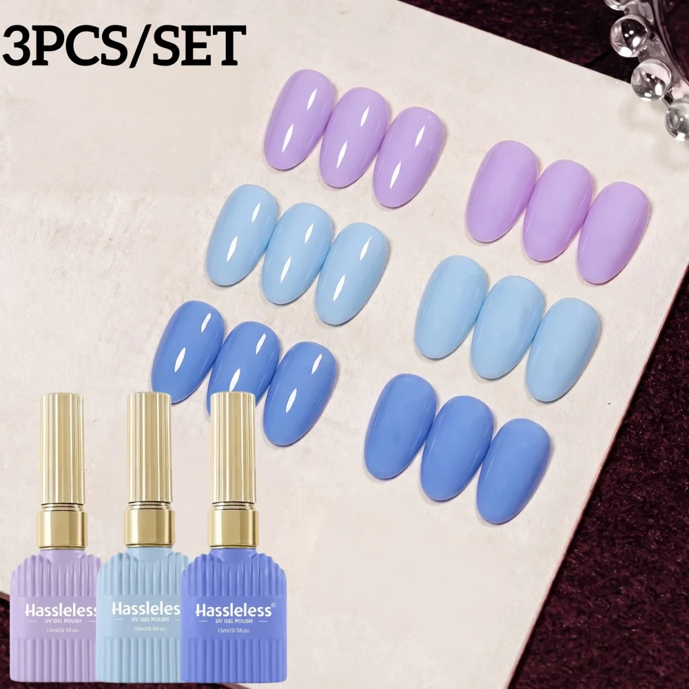 Hassleless Taro Purple Baby Blue Dark Blue Macaron 3-Piece Nail Polish Gel Set, Fresh Spring and Summer Nail Color Series, Gentle Everyday Nail Art, Phototherapy Formula, Smooth Application