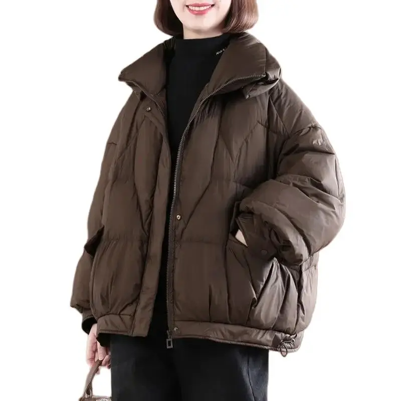 Thickened and Warm Down Cotton Coat for Women\'s 2024 Winter Wear New Loose Large Casual Cotton-Padded Coat Women Outwear Brown