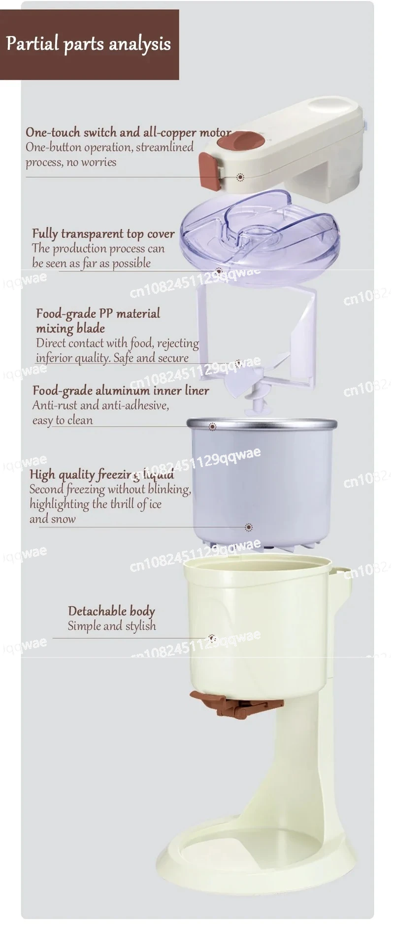 

Ice Cream Machine 220V Household Automatic DIY Frozen Fruit 1L Fruit Dessert Machine Milkshake Machine BL-1000 21W