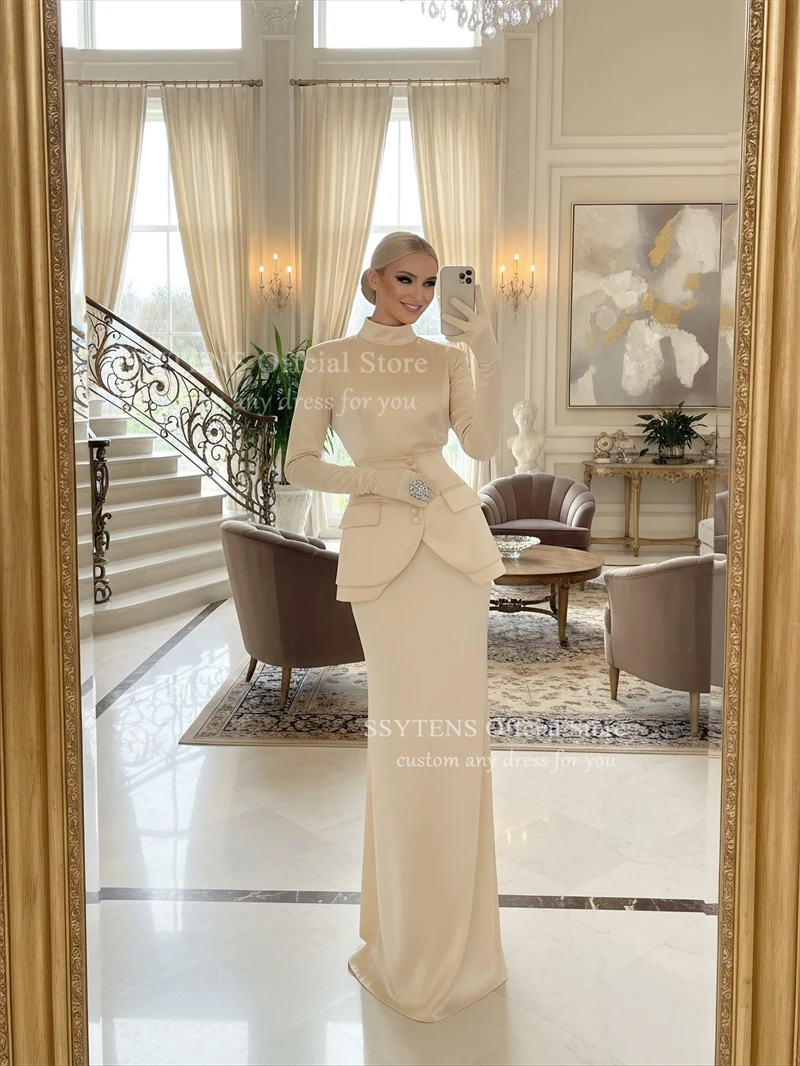 SSYTENS モダンシンプルなウェディングドレスハイカラー花嫁ドレスフルスリーブロングマーメイドブライダルドレスvestido de noviaカスタマイズ