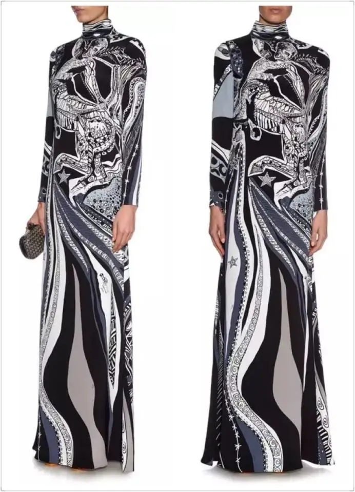 

New Arrival Faion Zodiac Briti Court Sle Extended Slim Fit Elastic Knitted Dr Large Size Long Sve Printed Commute