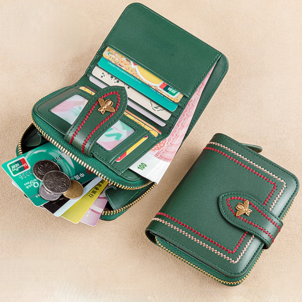 Genuine Leather Short Wallet Card Bag Coin Purse